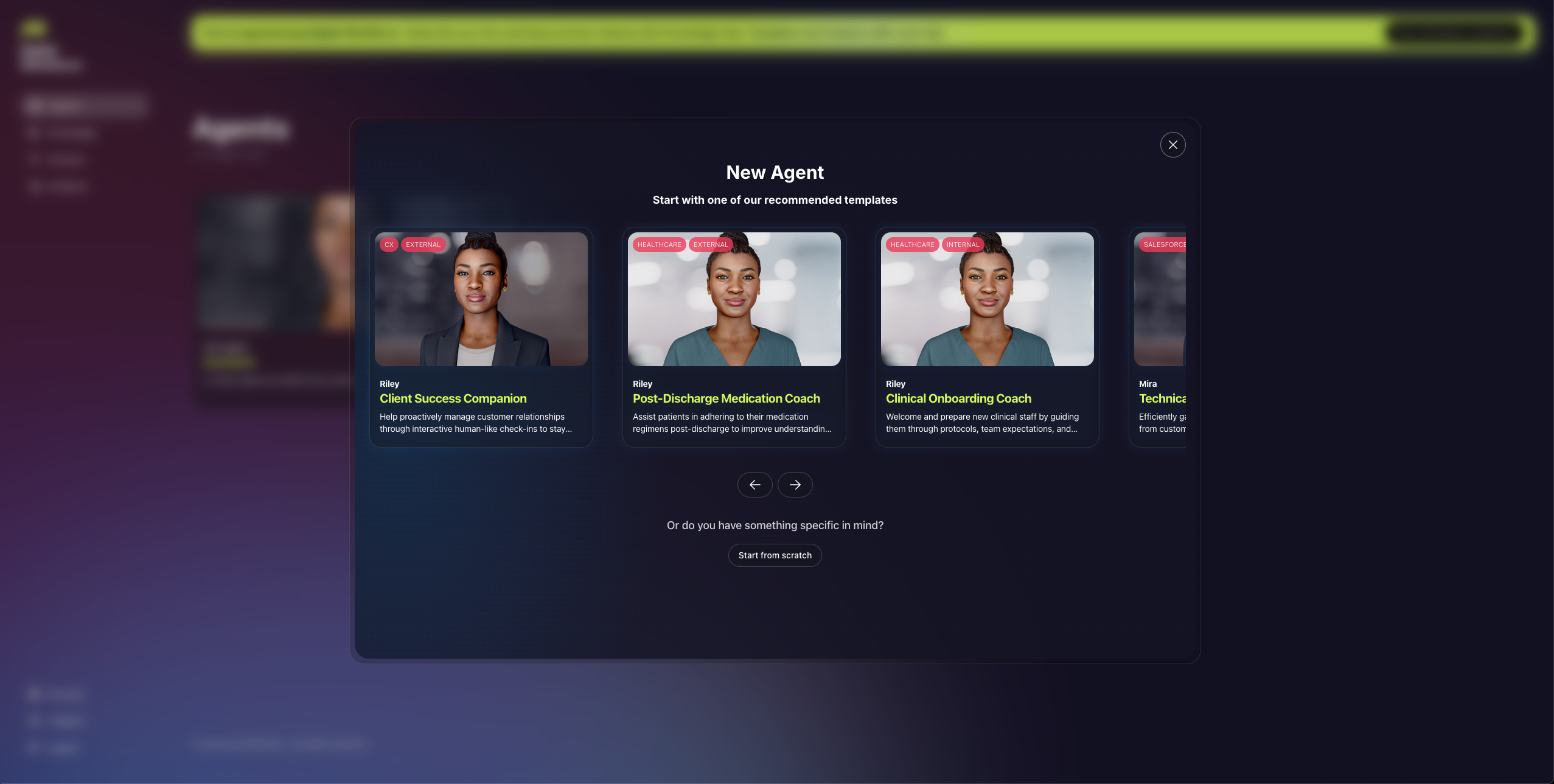 Digital Workforce platform showing new agent creation workflow