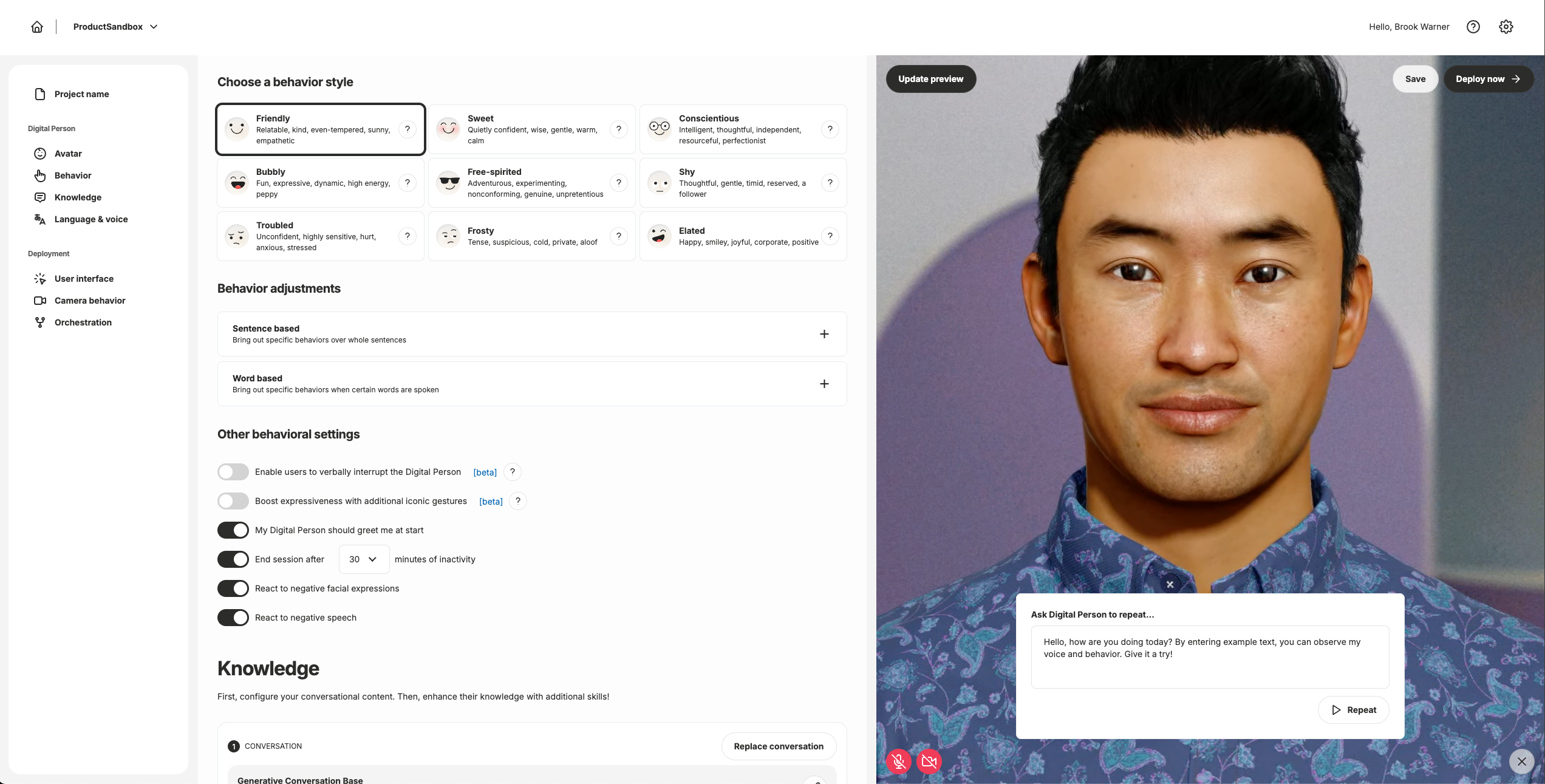 Behavior selection and configuration